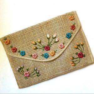 Vintage Straw and raffia envelope clutch woven